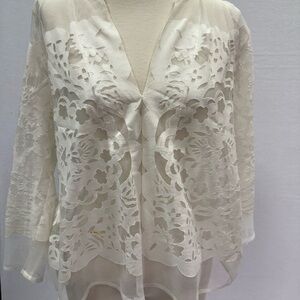 BCBGMaxAzria Sheer Lace Top in Cream